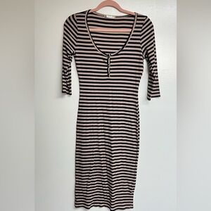 Heart Hips Striped Long Sleeve Dress in Black and Cream